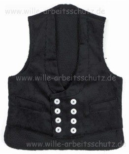 Winter-Zunftweste schwarz aus Trenkercord mit Fellfutter und Nierenschutz. Klicken für Großbild